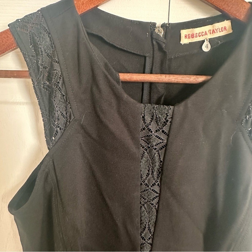 Rebecca Taylor Black Lace Inset Fit & Flare Mini Dress‎ Sleeveless Size 4 - Picture 3 of 11